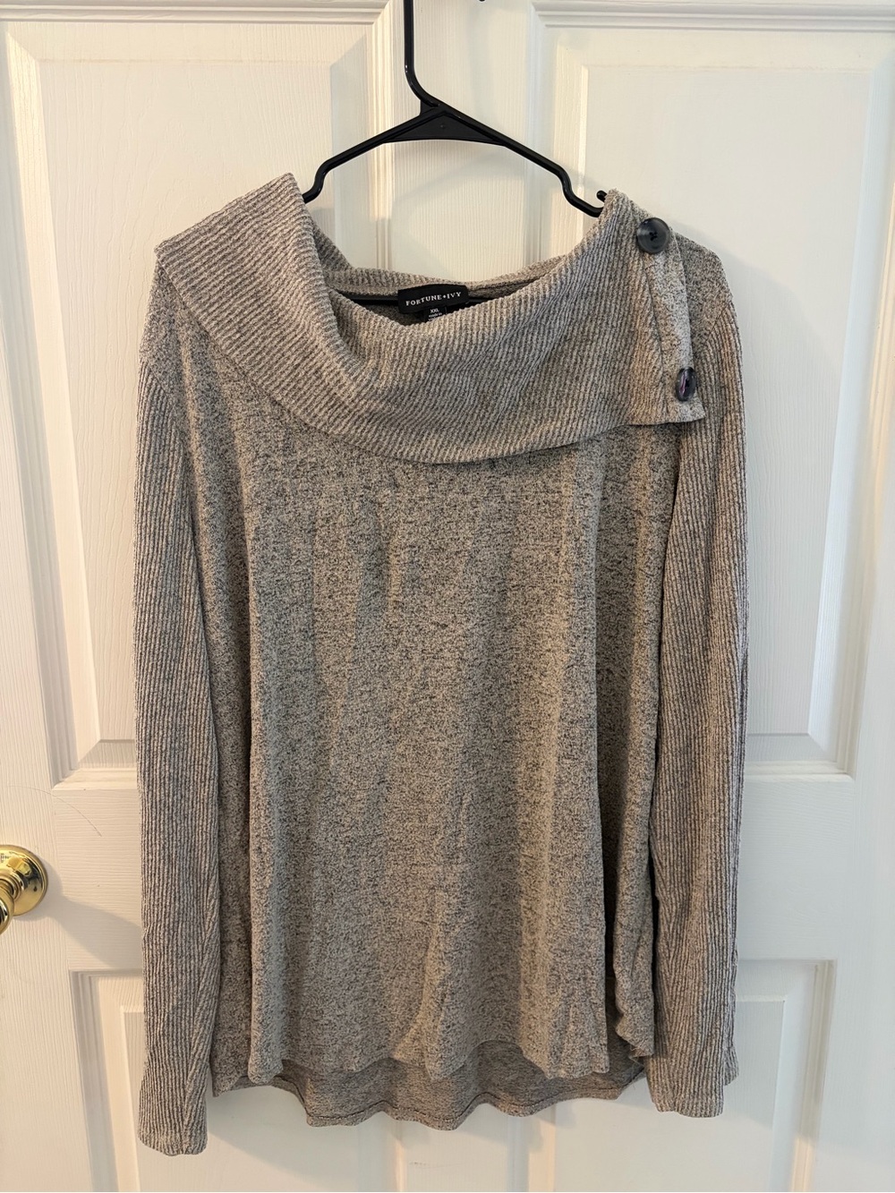 Fortune + Ivy Gray Cowl Neck Button Sweater Top XXL